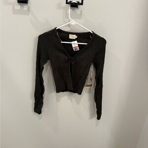 Dreamers Black Ribbed V-Neck Blouse